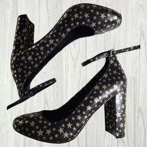 Madden Girl gold Star black thick heels with ankle strap size 11M Womans